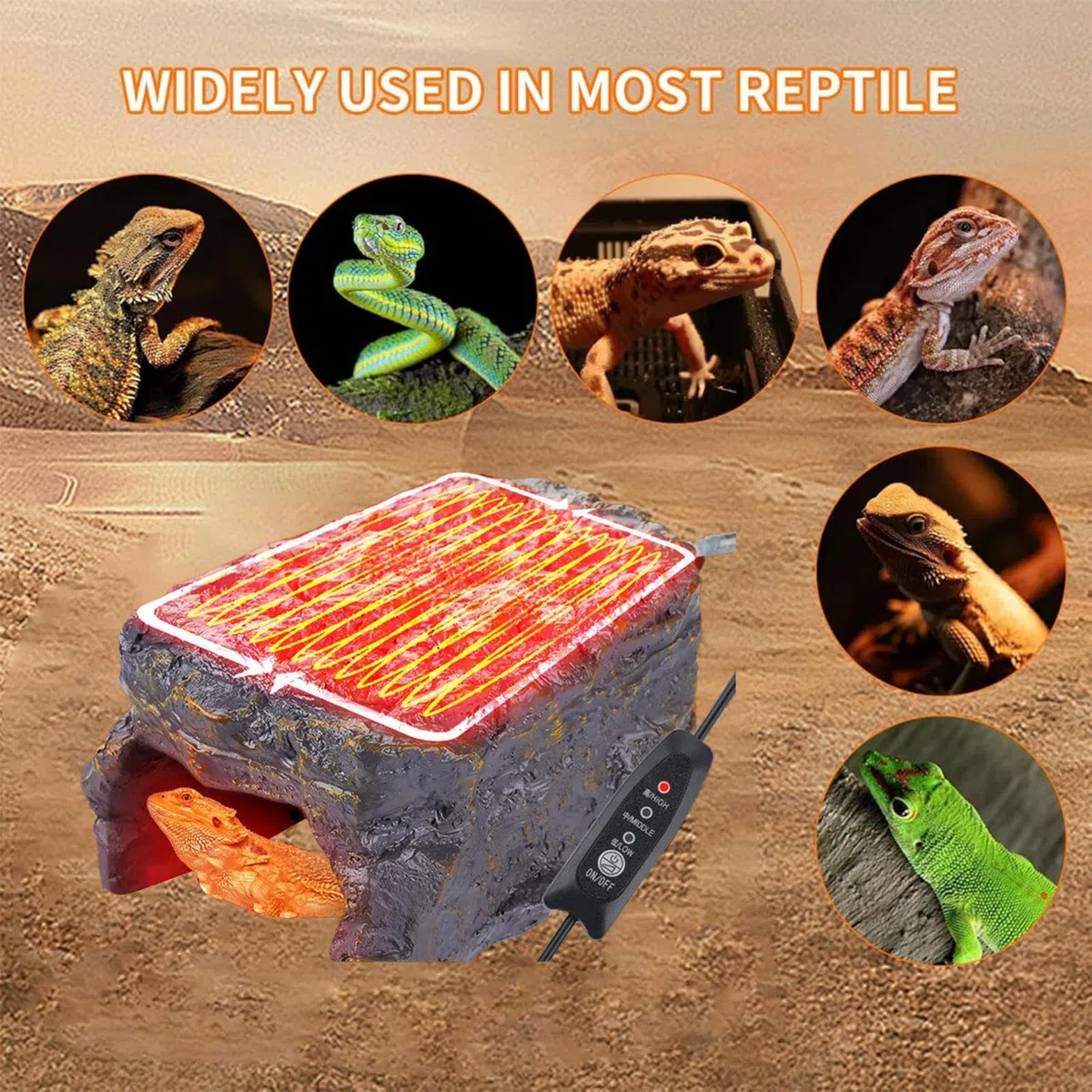 Roca calentada para Tanque de Serpientes, Roca Oculta de Reptiles, y Roca calentadora de Serpiente, Roca calentada Ajustable para terrario, Etapa de calefacción de Reptiles y Cueva,