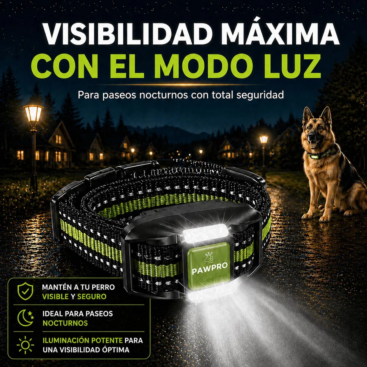 PAWPRO Collar de Adiestramiento, Conforme Nueva Ley Española de Bienestar Animal, Alcance XXL 3 km, Modo Luz Nocturna, BIP Vibración Boost, Apto para Todos los Perros, Resistente al Agua (1 Collar)