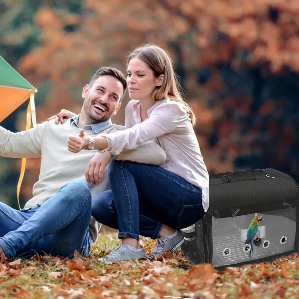 Bolsa de transporte para pájaros, jaula de viaje para pájaros con soporte, mochila ligera para loros, bolsa de viaje portátil para pájaros, jaula de viaje transparente transpirable para