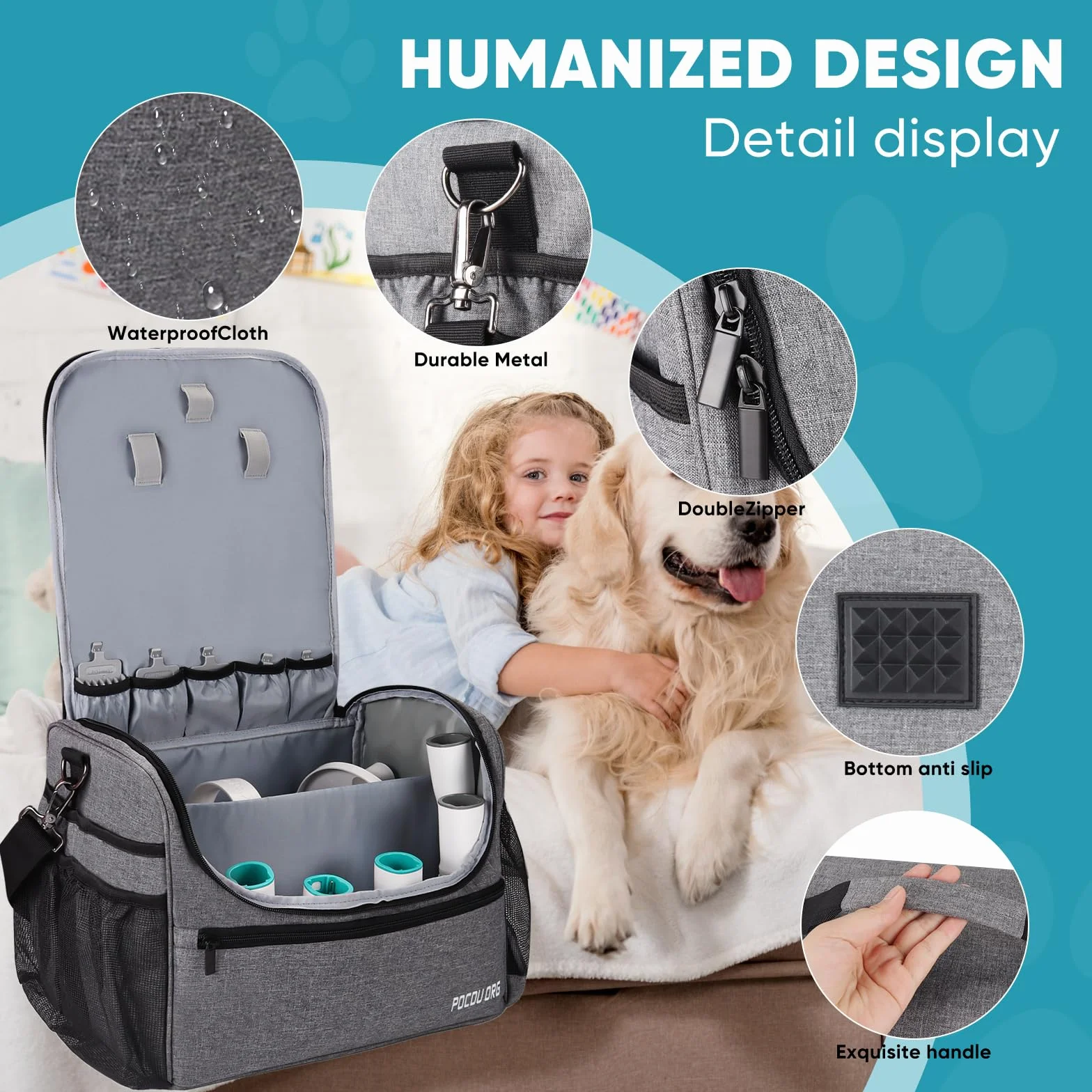 Bolsa organizadora de Suministros de Aseo para Mascotas, Compatible con aspiradora Oneisall/Neabot, Gran Capacidad, Solo Bolsa (Gris)