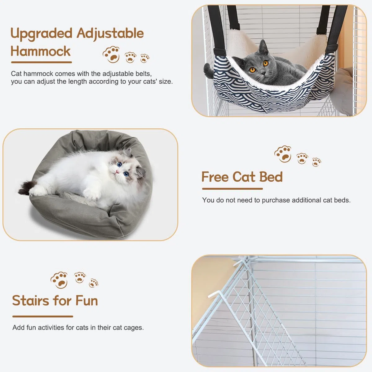 Jaulas para Gatos Interior, Recinto DIY con Gran Hamaca, Casa de Alambre Metálico para Gatos, Catio (109L x 46W x 74H cm)