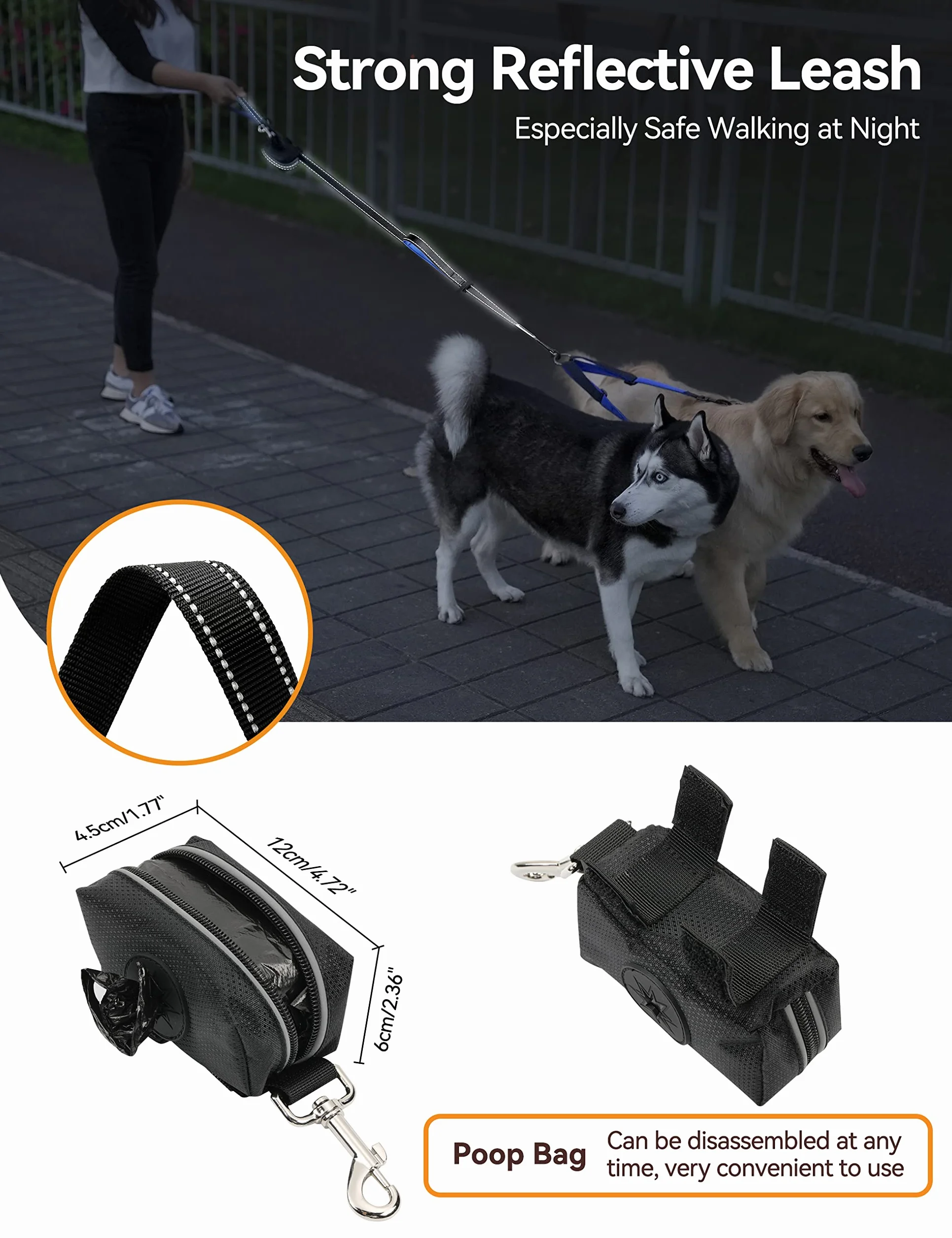 Correa Doble para Perro Manos Libres, YOUTHINK 360º Sin Enredos, Correa para Perro Mediana y Grande, Cinturón Ajustable, Correa Retráctil Reflectante para Perro Doble para Entrenar(hasta 180KG)