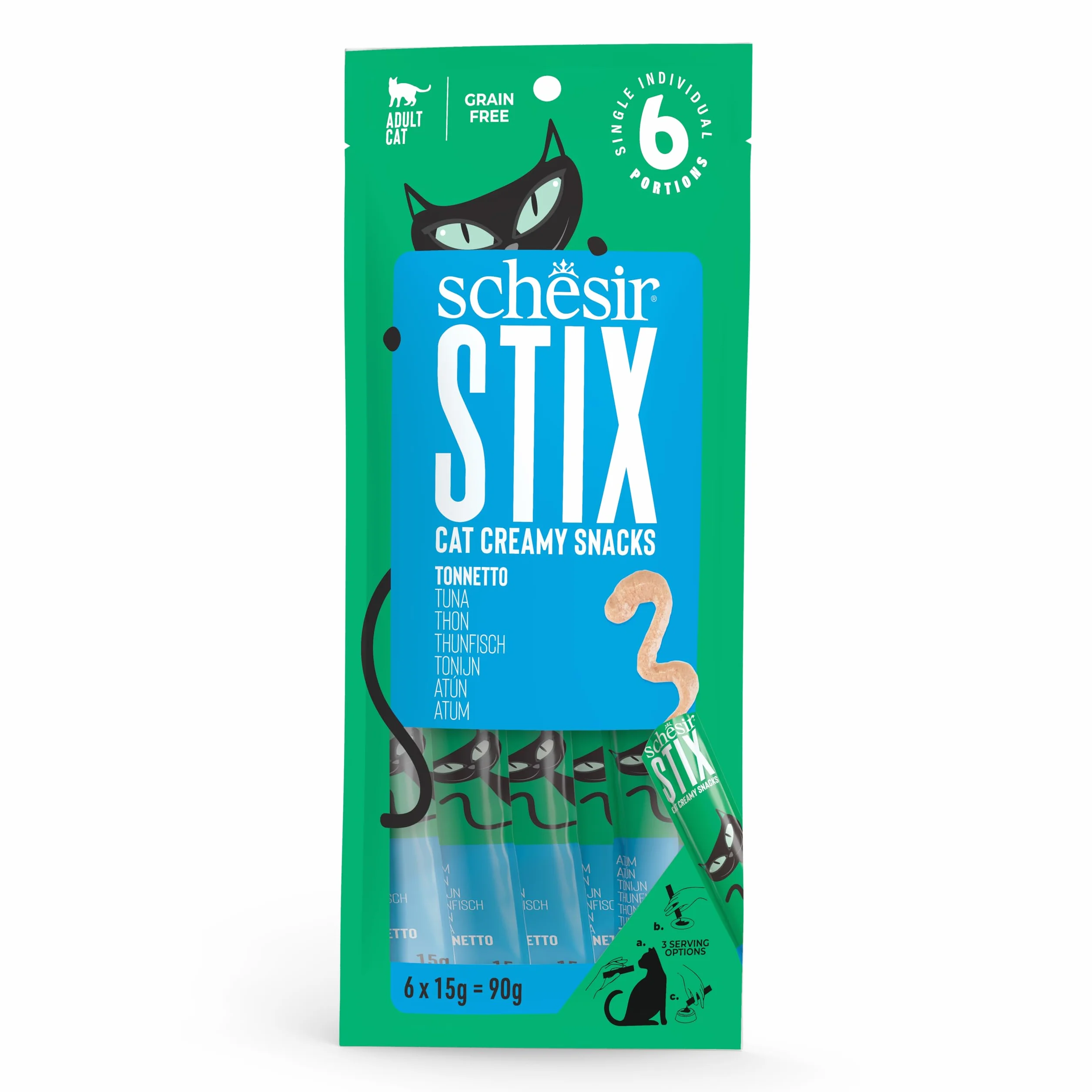 Schesir Stix, Snack Monodosis De Atún, En Crema, Suplemento para Gatos, Fuente De Hidratación, Sin Cereales, 12 X 15 G