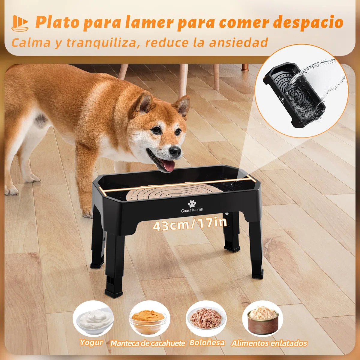 GUUSII HOME Comedero Perro Elevado Grande Bebedero Perro Soporte Cuenco Comederos Alto Para Grandes Elevador Bol Altura Ajustable 43.5*26.7*16/28.7/32.7/36.7cm 1600ml Acero Inoxidable Raised Dog Bowl