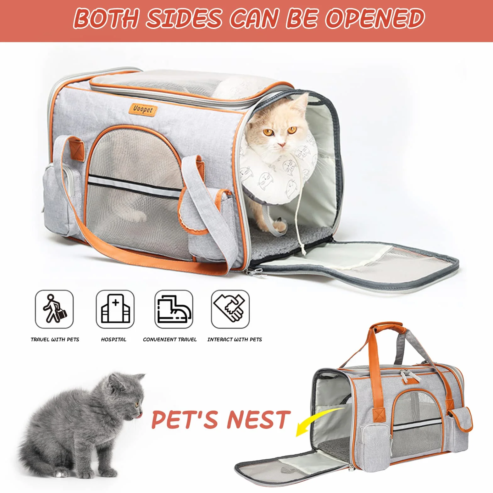 PETCUTE Transportin Gato,Bolsa Transporte Portátil y Transpirable para Mascotas con Colchón Suave,Tira Reflectante,Bolsa de Transporte para Gatos con Correa de Hombro Ajustable,Aerolínea Aprobado
