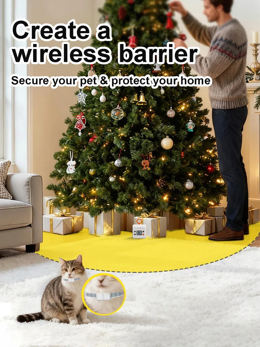 FLYSPEAR Barrera inalámbrica para gatos, barrera recargable para interiores con 6 radios de rango ajustables de hasta 7 pies, 6 intensidades estáticas seguras ajustables, sistema de valla eléctrica