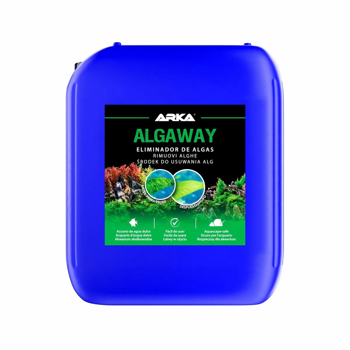Eliminador de Algas para Acuario 5000 ml – ARKA Algaway – Tratamiento contra Algas filamentosas, Verdes y puntuales – sin Cobre y Seguro para Plantas – Agua Clara y Saludable – acuarios de Agua Dulce