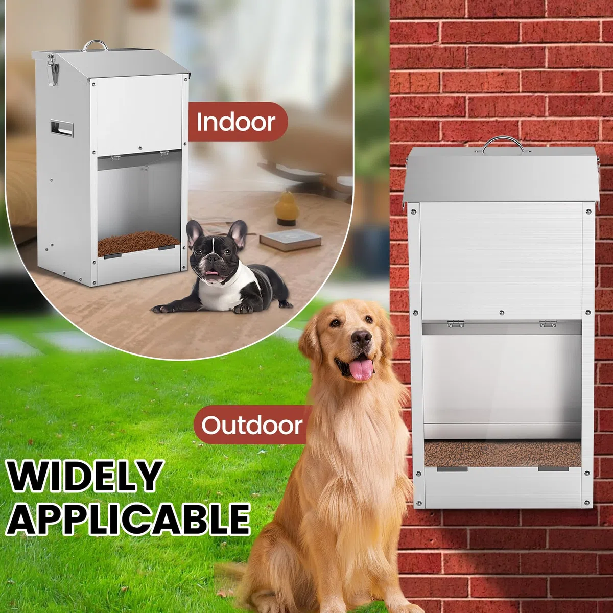 Alimentador Automático De Perros De 20L, Gran Capacidad, De Acero Inoxidable, para Exteriores, Dispensador De Comida para Perros por Gravedad,Comedero De Alimentación Automática para Grandes