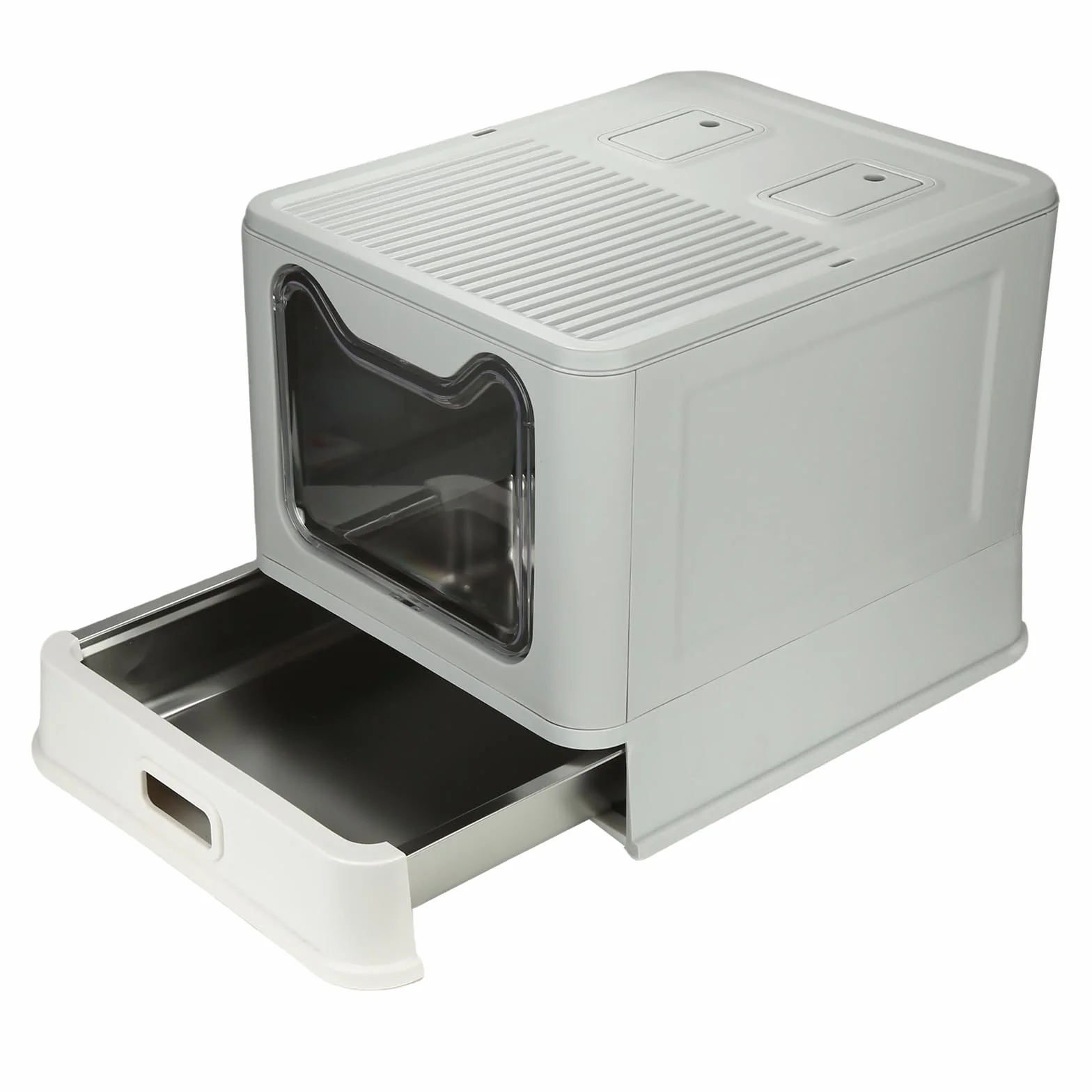 Caja de Arena Plegable para Gatos de Acero Inoxidable, Pala, Casa de Baño Fácil de Limpiar, Resistente a Olores, Adecuada para Gatos Grandes, 41 x 51 x 38 cm, Acero Inoxidable (Gris) (B)