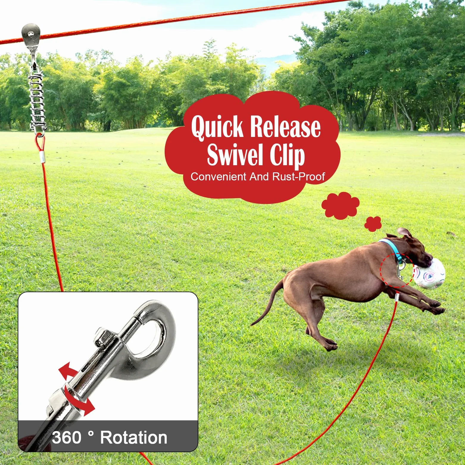 Corredores para Perros para Exteriores, 100 pies para Patio con Cable de Amarre para Perros de 15 pies, Correa Resistente para Perros Grandes, Sistema de Carrito con Cremallera para Perros,