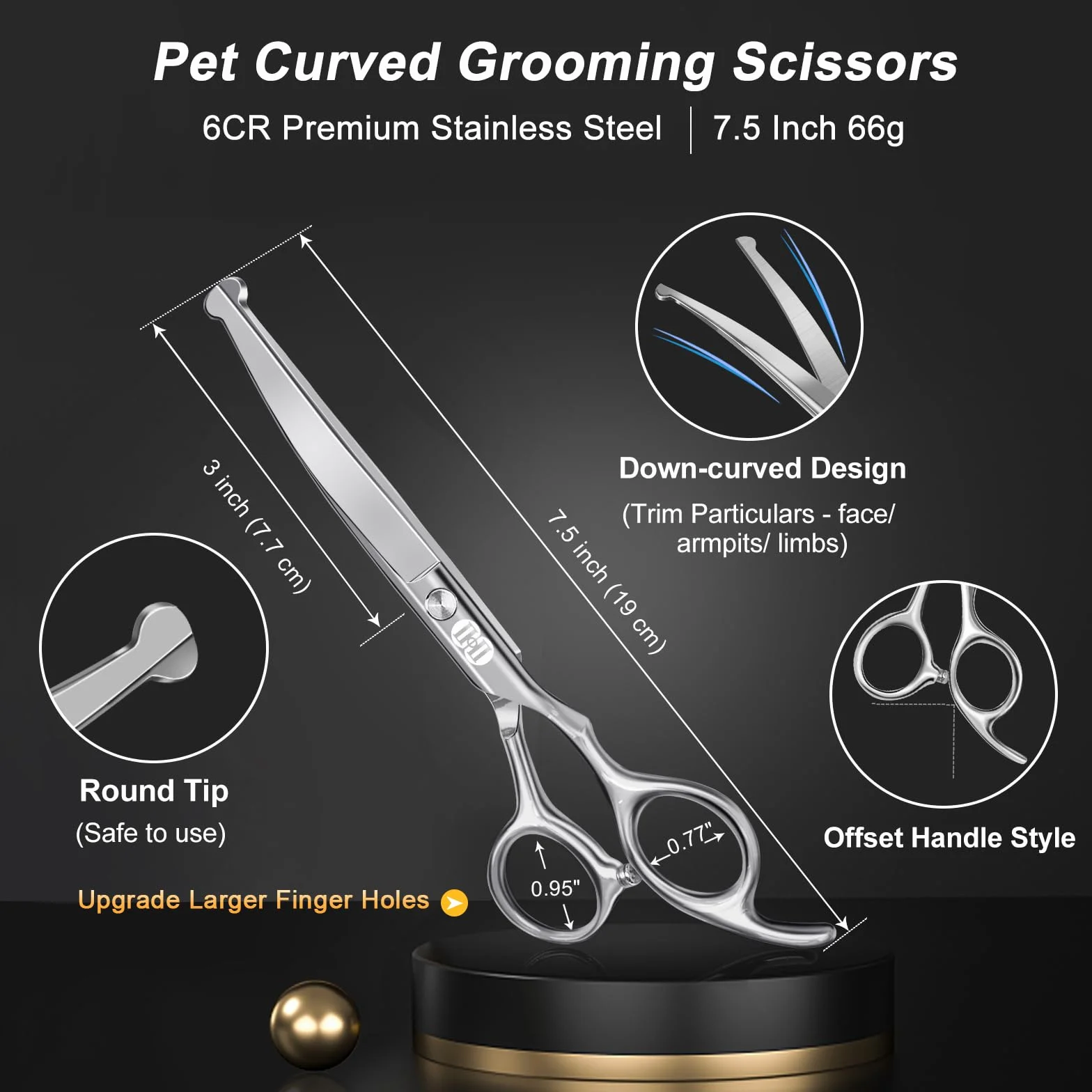 CIICII Tijeras para Perros, 7,5" Juego de Tijeras Peluqueria Canina Profesional (Gato Perro Aseo Tijeras Entresacar & Tijeras Curvas) para Aseo Mascotas Bricolaje (Punta Redonda-9 Pcs-Plata)