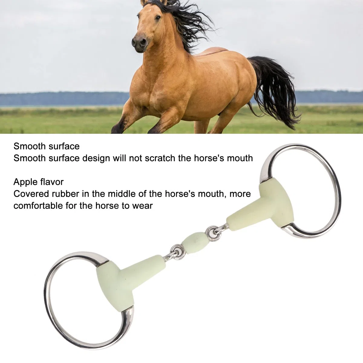 Broca de Caballo de Acero Inoxidable Sabor a Manzana, Broca de Boca de Caballo Envuelta en Goma para Horas de Entrenamiento de Carreras, Puntas de Boca Feliz para Caballos,