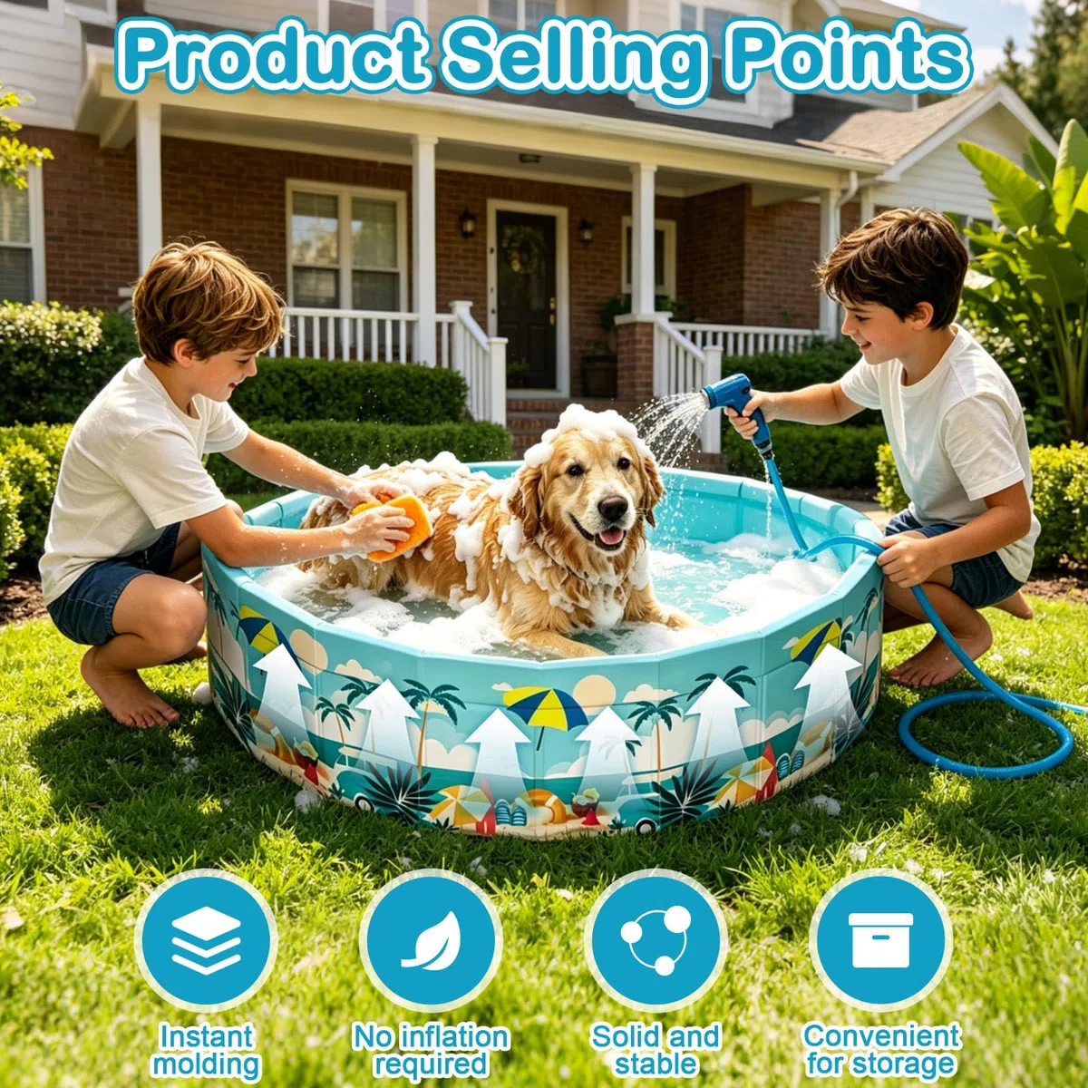 Piscina Portátil de PVC, 90x90x45CM,Bañera Plegable, Base Antideslizante, No Requiere Inflado, Drenaje Rápido, Apto para Jardines, Dormitorios y Patios