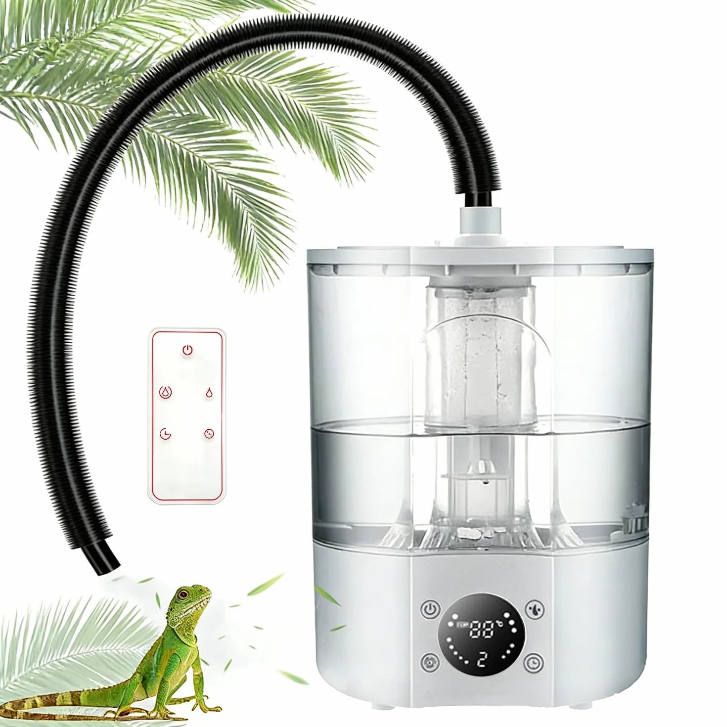Humidificador para Reptiles, 4 L Gran Tanque Brumizador para Terrarios con Mando a Distancia y 2 m Tubo, Difusor ultra silencioso para Anfibios, Reptiles y Plantas Acuáticas