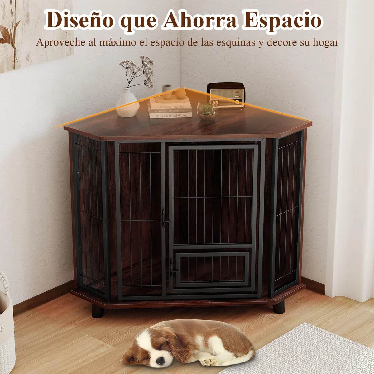 COSTWAY Mueble Esquinero para Perros, Muebles de Jaula Esquinera para Perros, Ahorra Espacio, Marco Metálico, Mesa Auxiliar Interior para Mascotas Pequeños Medianos Grandes, Soporta hasta 30 kg
