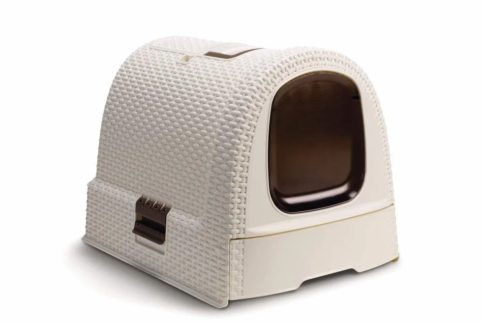 Curver - Inodoro para Gatos, Bandeja Sanitaria Cerrada, Compartimento Inferior extraíble para facilitar la Limpieza, Pala para Arena y Alfombrilla Incluidas, Dimensiones: 40 x 38.5 x 51.5 cm Blanco