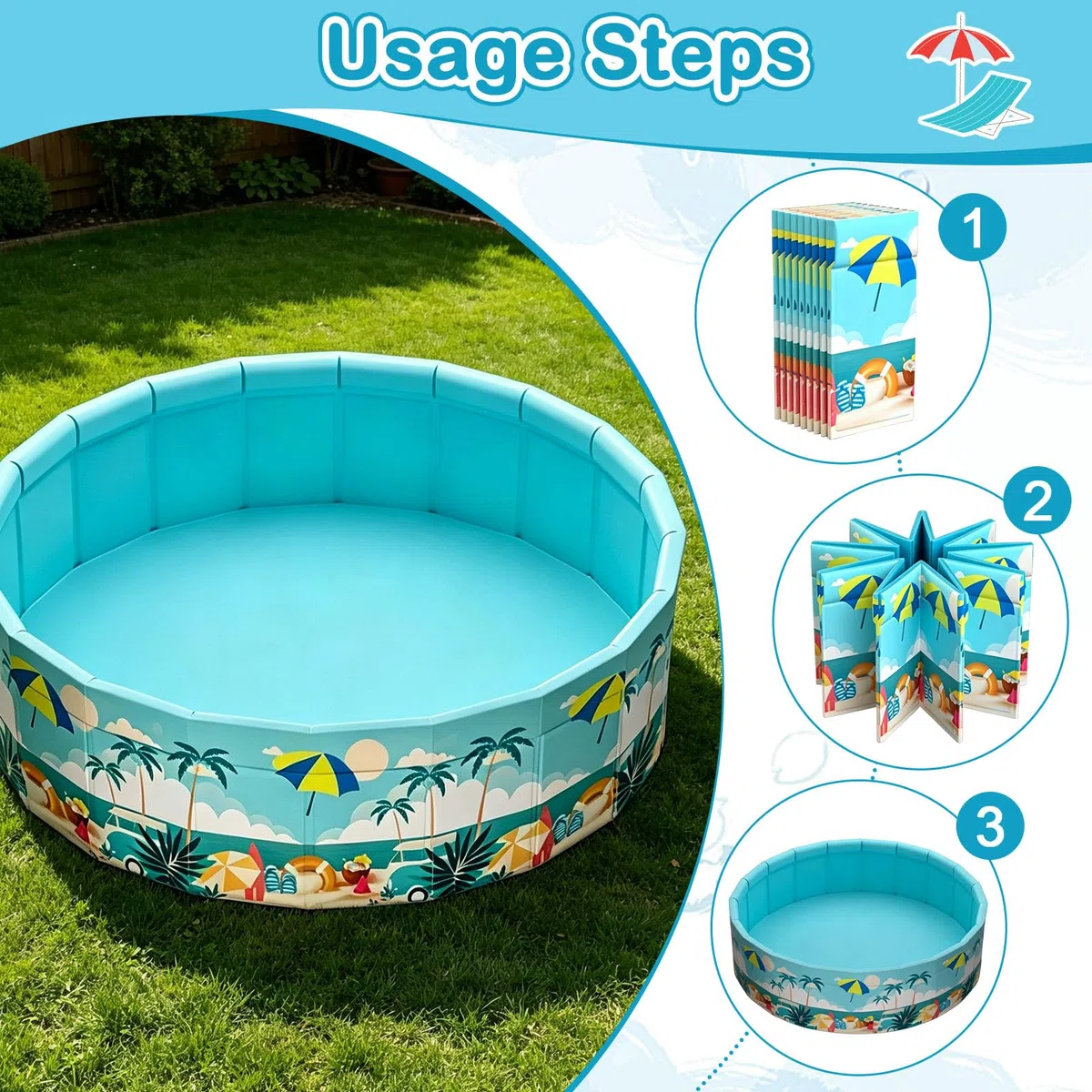 Piscina Portátil de PVC, 90x90x45CM,Bañera Plegable, Base Antideslizante, No Requiere Inflado, Drenaje Rápido, Apto para Jardines, Dormitorios y Patios