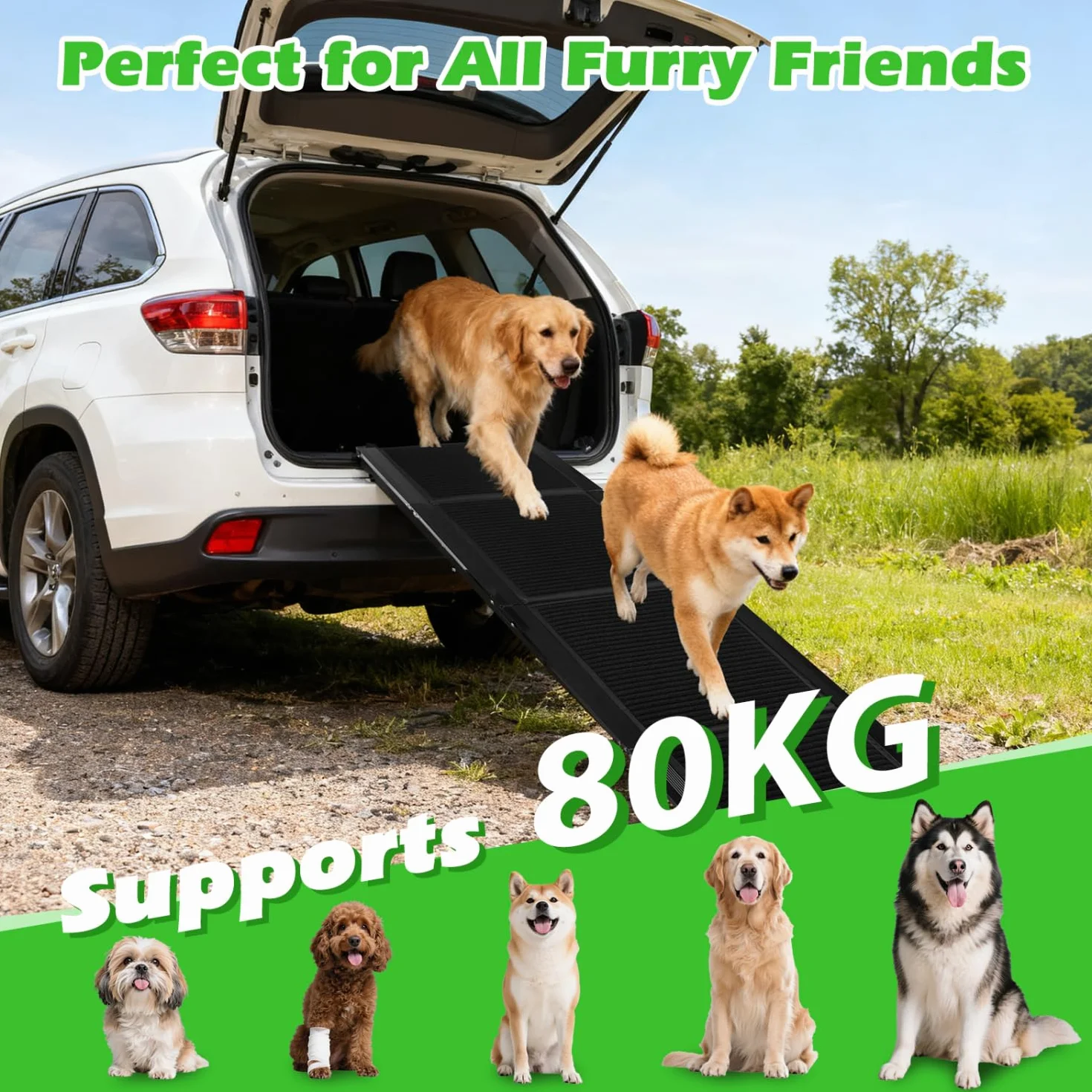 Nobleza - Rampa para Perros para Coche 170 cm, Rampa Plegable Cama para Mascotas de Metal con Alfombra Antideslizante para Perros Menos de 110kg, Escalera para Perros Medianos Grande