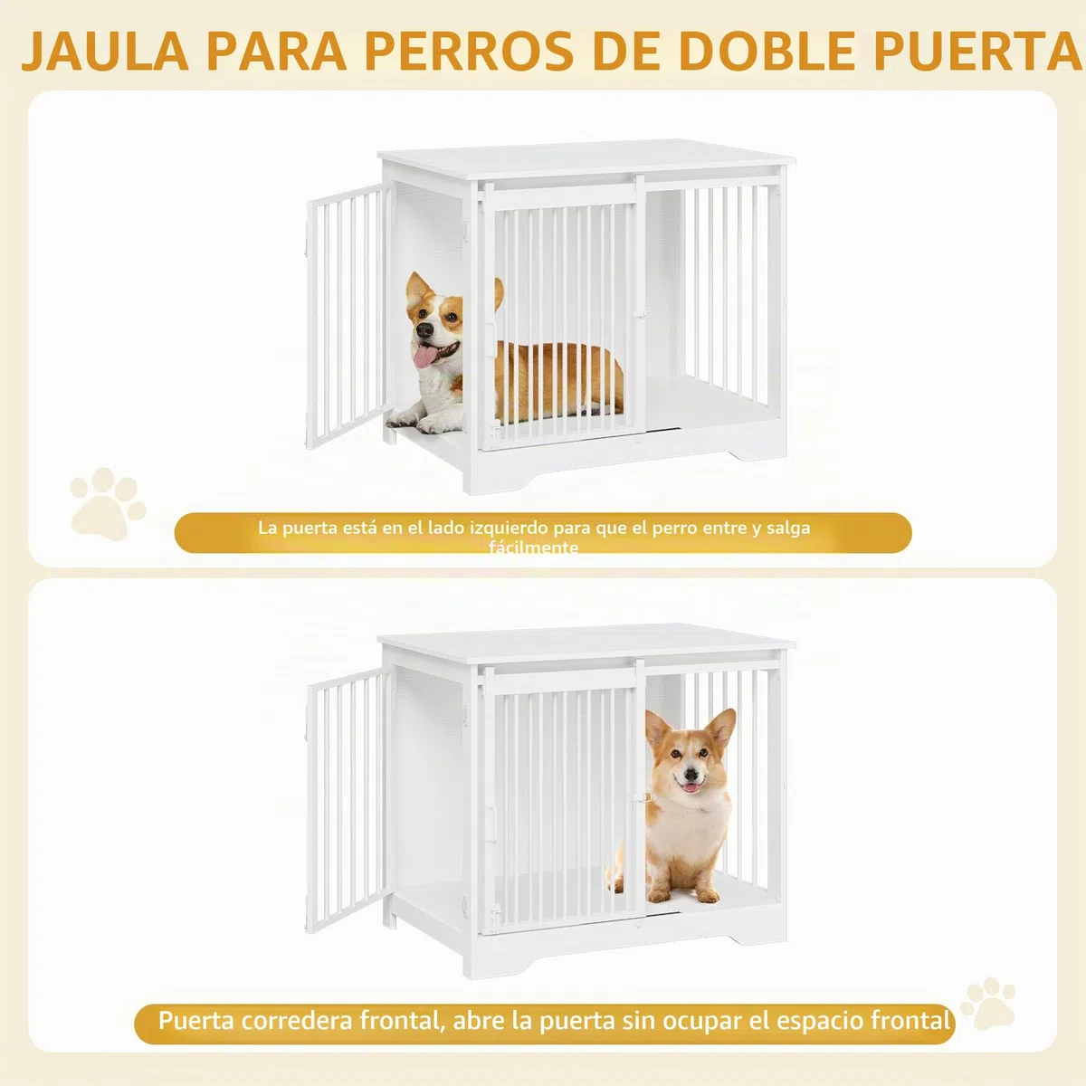 Hzuaneri 81cm Jaula para Perros, Mesa Auxiliar, casa Moderna para Perros, Jaula para Cachorros, dúplex para Animales, 2 Puertas, 55 x 81 x 67,5 cm, Blanco DFC83613W