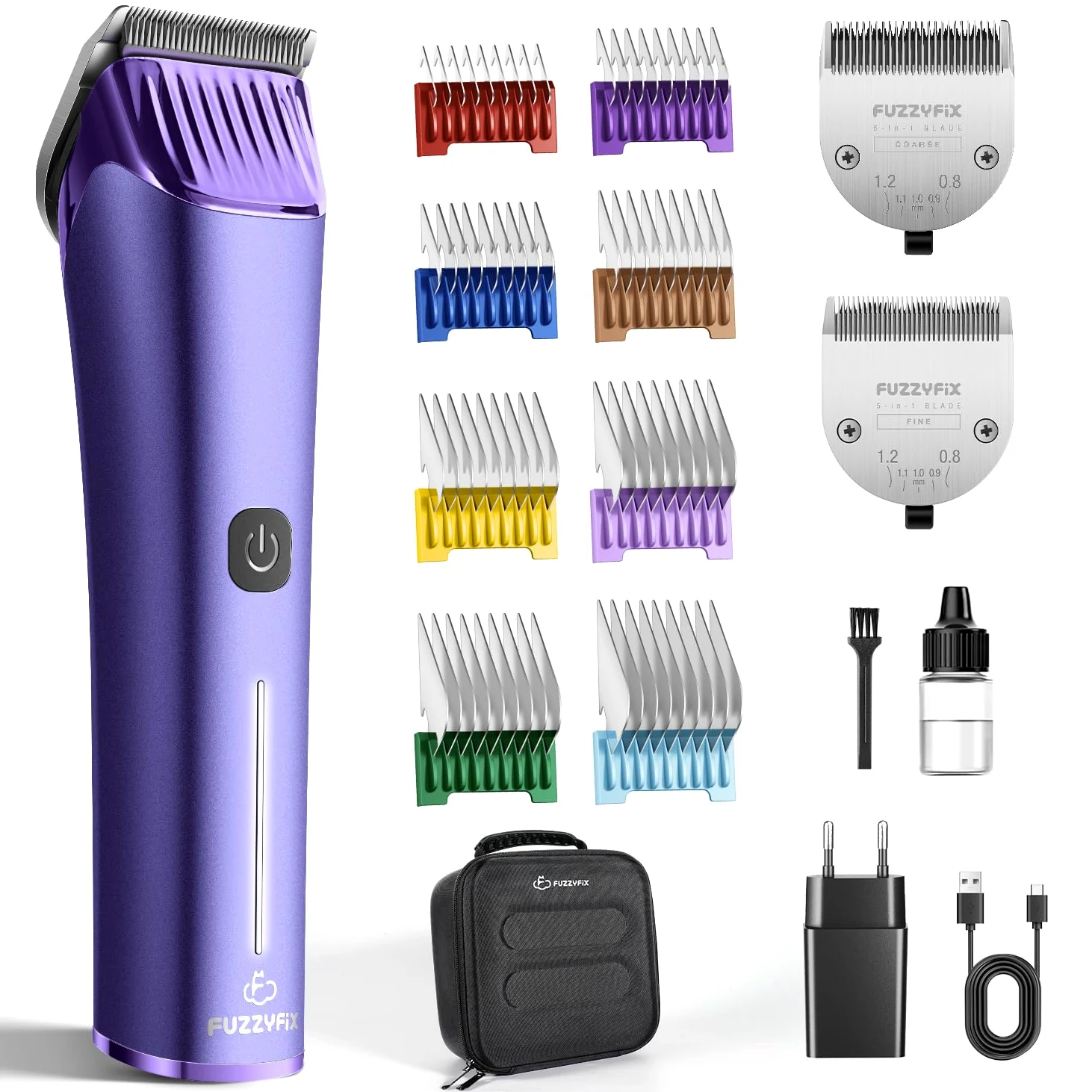 Cortadora para el aseo de perros con cuchilla de repuesto, kit de aseo para mascotas inalámbrico con cuchilla ajustable 5 en 1, 2 velocidades, recargable y con peines metálicos desmontables
