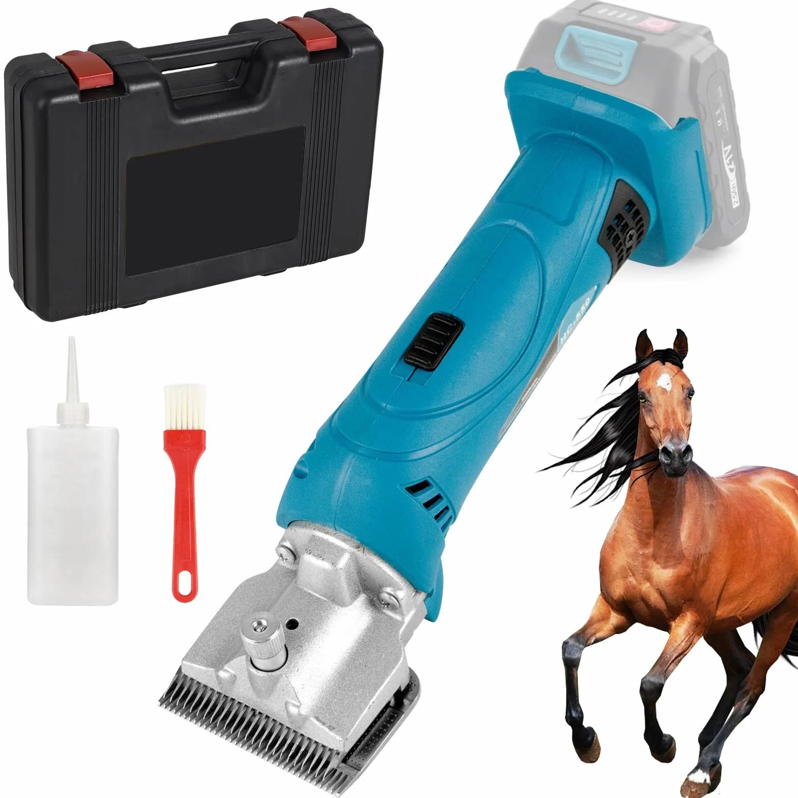Cortapelos inalámbricos compatibles con batería Makita de 18 V, kit de aseo inalámbrico silencioso para cabello grueso, cortadora de caballos resistente, kit profesional de aseo para caballos gruesos