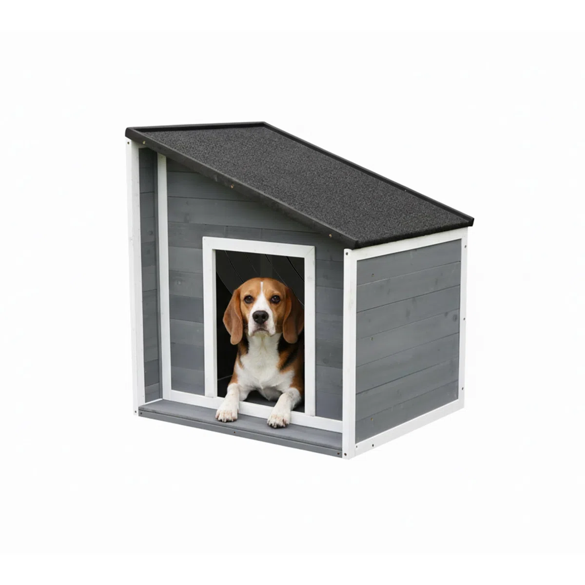 Caseta para Perros Relaxdays, Madera, Impermeable, Techo abatible, HBT: 77 x 71 x 58 cm, Gris/Blanco
