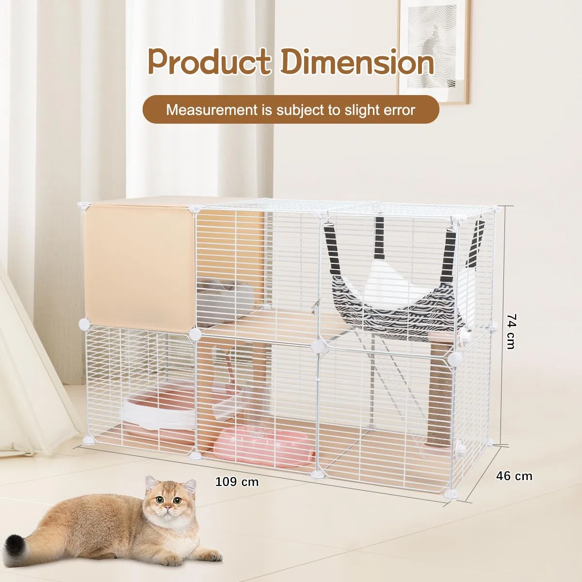 Jaulas para Gatos Interior, Recinto DIY con Gran Hamaca, Casa de Alambre Metálico para Gatos, Catio (109L x 46W x 74H cm)