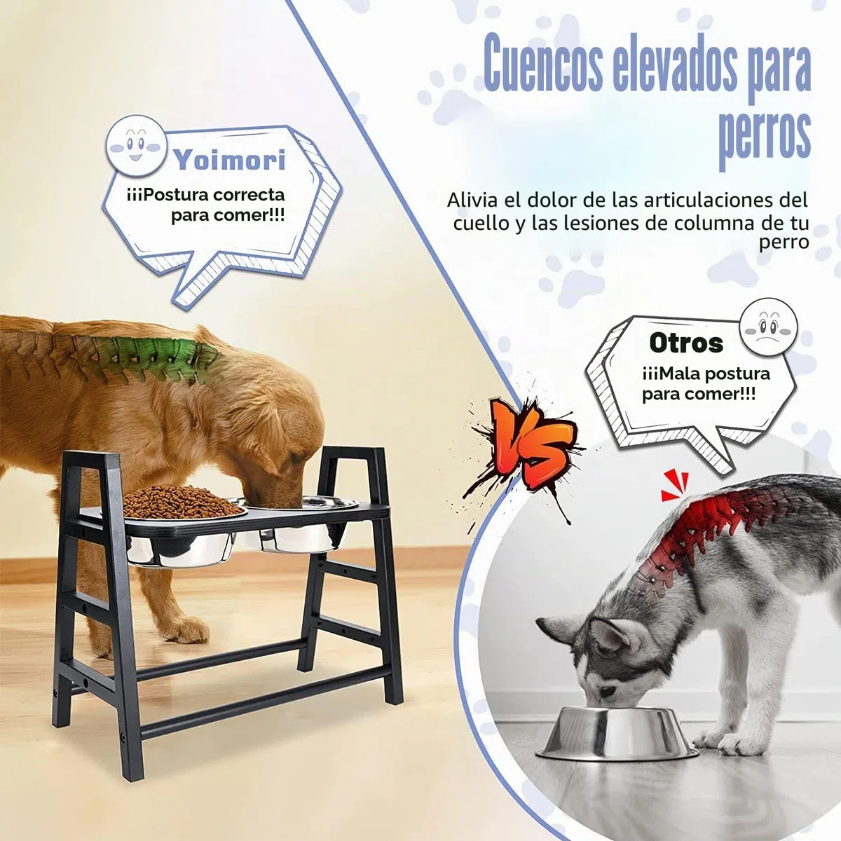 Juego de cuencos para perros con 2 cuencos de acero inoxidable para comida y bebida, cuenco antieslingas para perros sanos, estación de alimentación para perros medianos y grandes