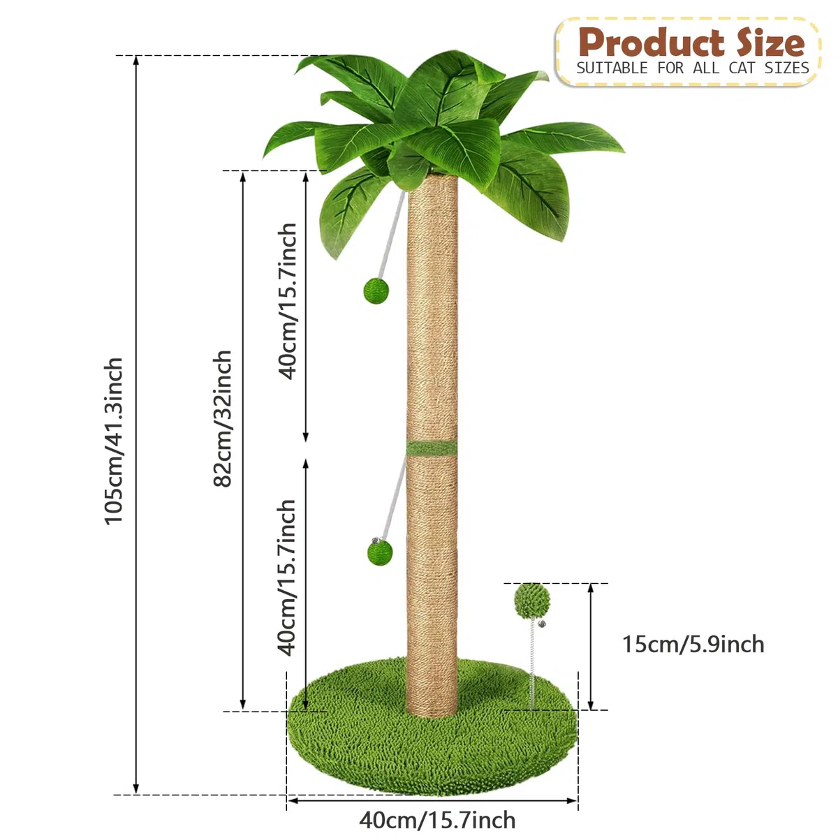 Poste rascador para gatos, 82 cm de alto con cuerda de sisal premium, dos bolas colgantes interactivas y juguetes de bola de resorte para gatitos y gatos de interior