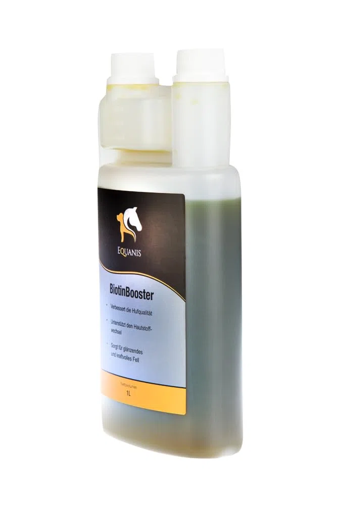 Equanis BiotinBooster | 1 l | Complemento alimenticio para caballos | Para apoyar el pelaje, la piel y las pezuñas | Podría promover la producción normal de cuerno | Nutrientes seleccionados