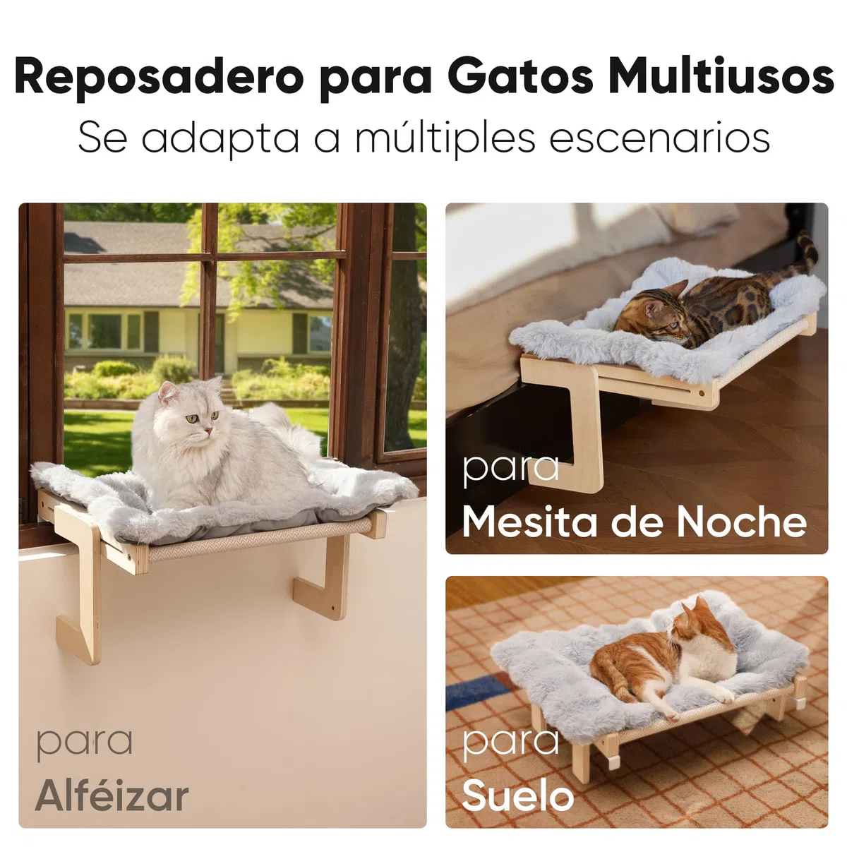 FUKUMARU Hamaca para Gatos Ventana Cama para Gatos Repisa, con cojín Suave, Estructura Reforzada de Madera y Metal, Hamaca Convertible. Soporta hasta 20kg