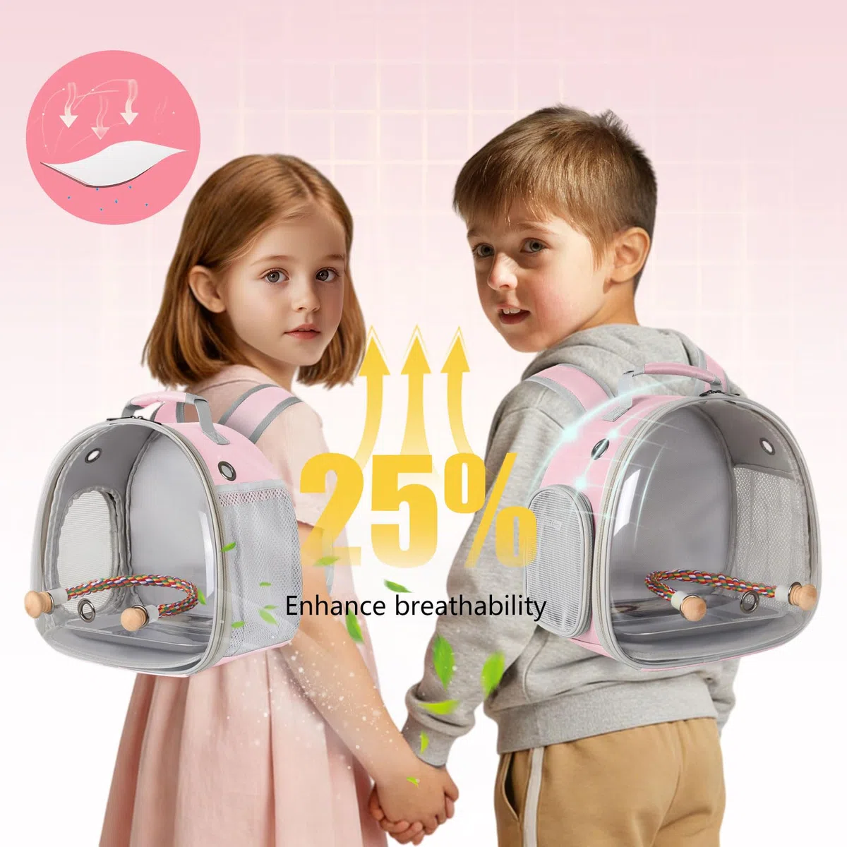 Mochila de viaje para pájaros pequeños, mochila para transportar mochila con bandeja de metal, soporte para periquitos, cacatúas, periquitos, veterinarios, bolsa de libros (rosa)