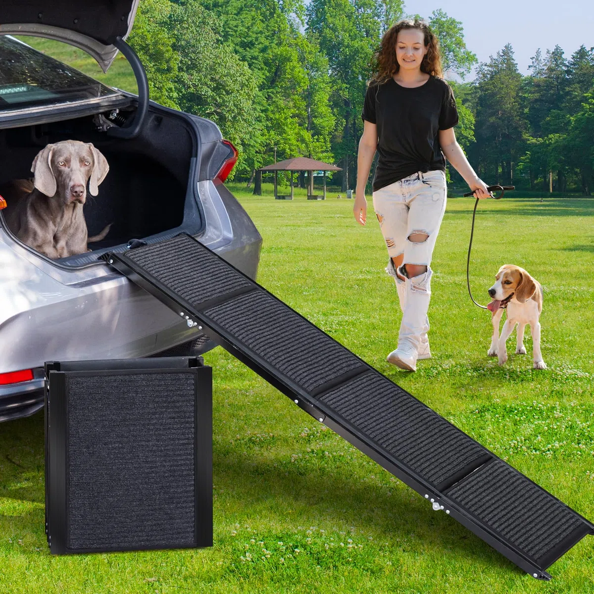 Uross Escalera para perros para coche 160 cm - Escalera plegable para perros para coche y SUV, escalera para perros de aluminio para perros grandes, escalera extensible para perros para camiones, cama