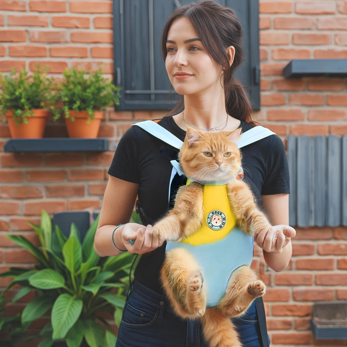 Mochila ajustable para mascotas, hebilla de seguridad, tela Oxford, se adapta a perros o gatos pequeños y medianos, apto para viajes, azul y amarillo, S-Xxxl