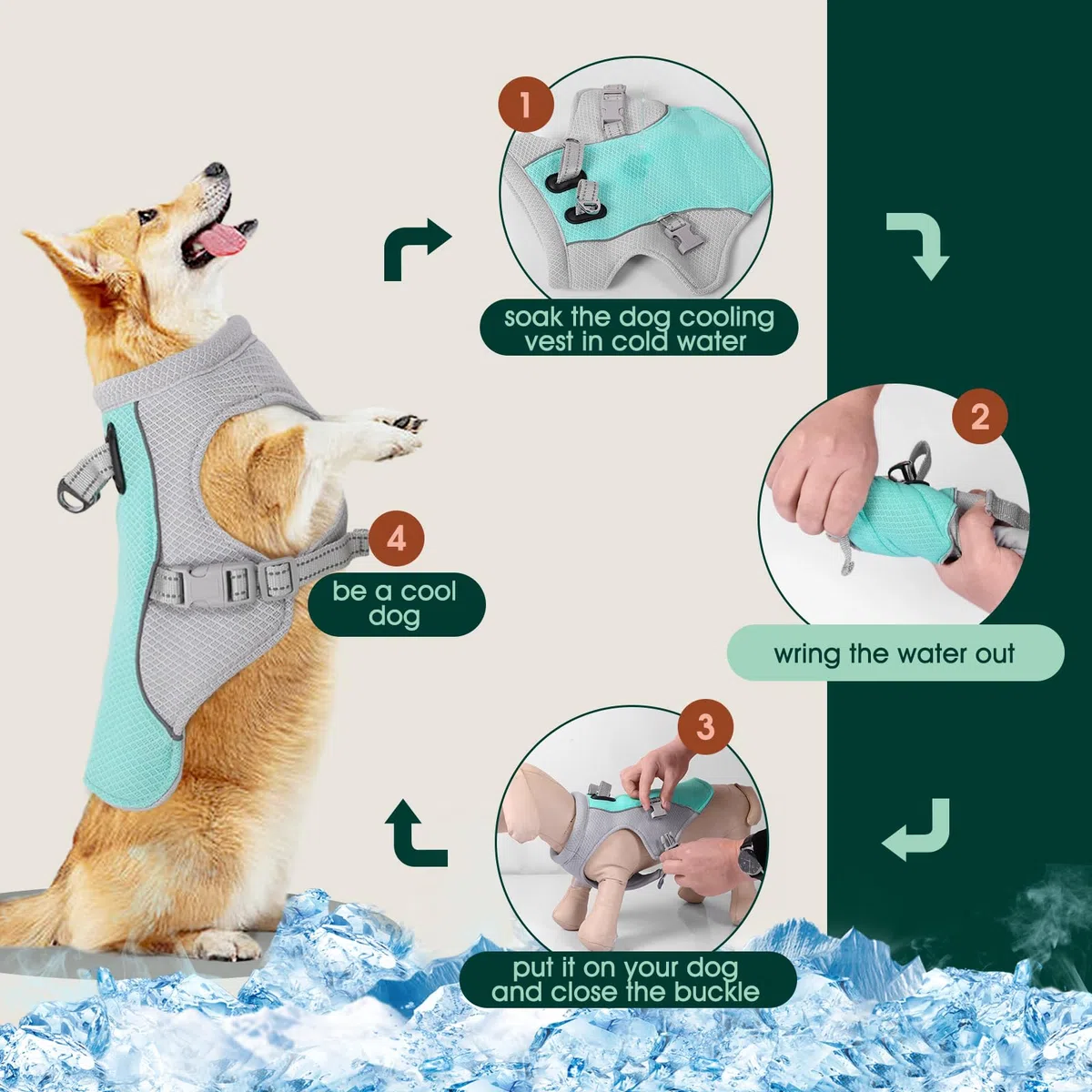 Kuoser Chaleco de Enfriamiento para Perros, Abrigo de Enfriamiento por Evaporación para Perros, Chaqueta Transpirable de Enfriamiento para Mascotas, Chaleco Veraniego Anti-Sol para Perros