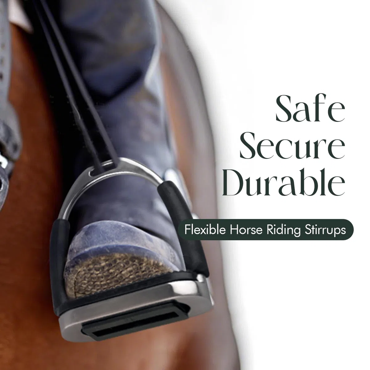 Flex - 1 par de estribos de acero inoxidable, estribos de seguridad ecuestre para adultos, estribos flexibles para montar a caballo con bisagras activas, alivio del dolor de rodilla y tobillo