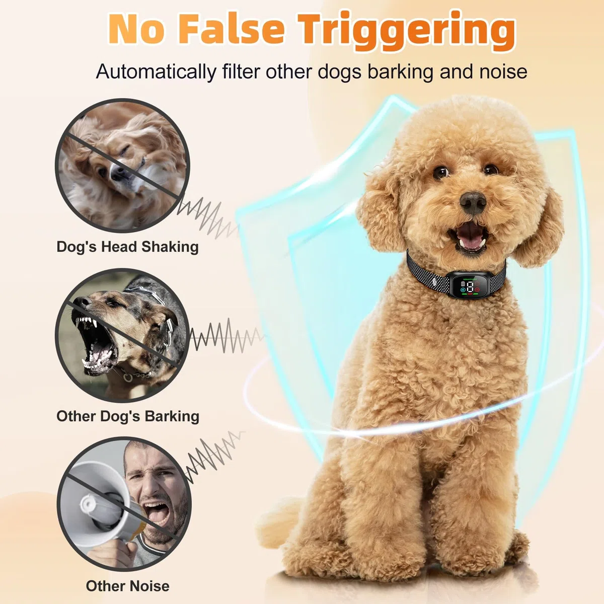 Collar antiladriods para Perros, sin Golpes, Recargable, 8 Niveles de sensibilidad, 4 Modos de pitido, vibración, bip+vibración/vibración Fuerte, Anti Bark Dog Collar, Waterproof