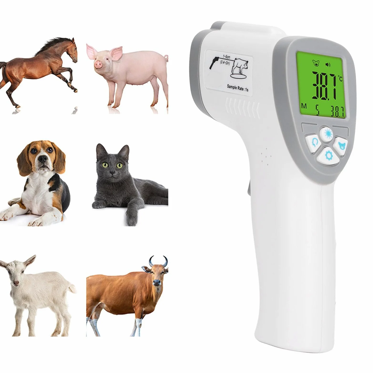 Termómetro Infrarrojo Sin Contacto, Termómetro Para Mascotas, Probador De Temperatura Corporal De 3 Modos Para Veterinario, Termómetro Digital Sin Contacto Para Cerdo, Oveja, Caballo, Perro