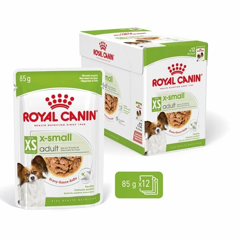 ROYAL CANIN X-Small Adult | Paquete Doble | 2 x 12 x 85 g | Alimento húmedo para Perros Adultos y Muy pequeños | A Partir de los 10 Meses | con trozos en Salsa | En bolsitas