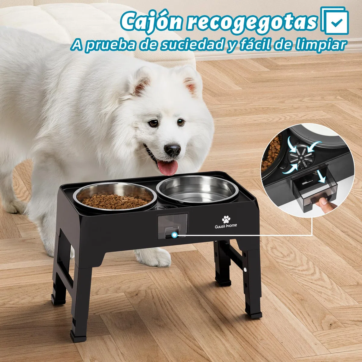 GUUSII HOME Comedero Perro Elevado Grande Cuenco Alto Perro Soporte Comederos y Bebedero para Perros Grandes Elevador Bol Altura Ajustable 43.5 * 24.4 * 12/25.7/29.7/33.7cm 2000ml Elevated Dog Bowl