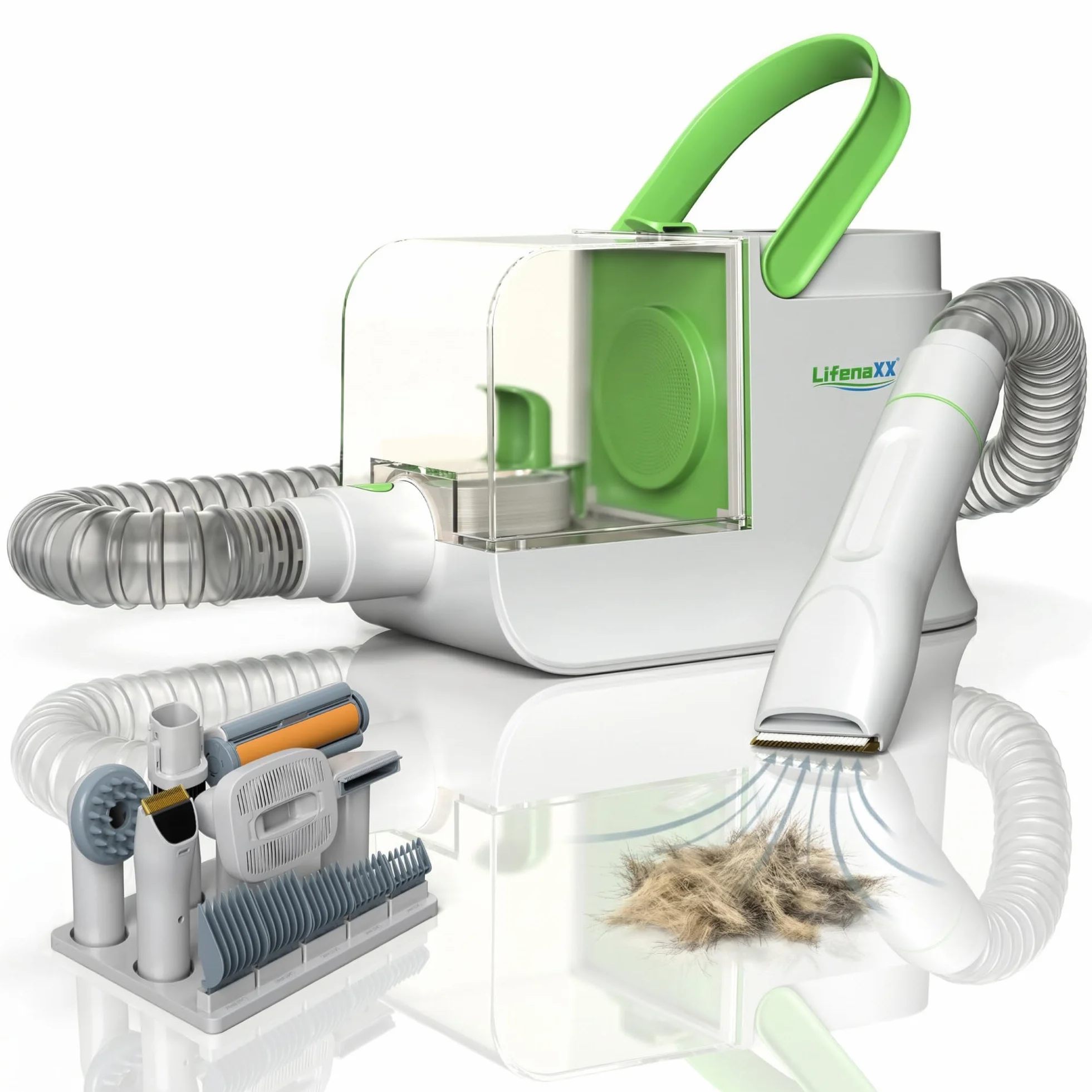 Lifenaxx Cortapelos para Mascotas 6 en 1 con Aspirador – Kit de Peluquería Silencioso para Perros y Gatos, Cortapelos Eléctrico con 6 Peines, Cepillo Desenredante, Cabezal de Masaje - LX-052