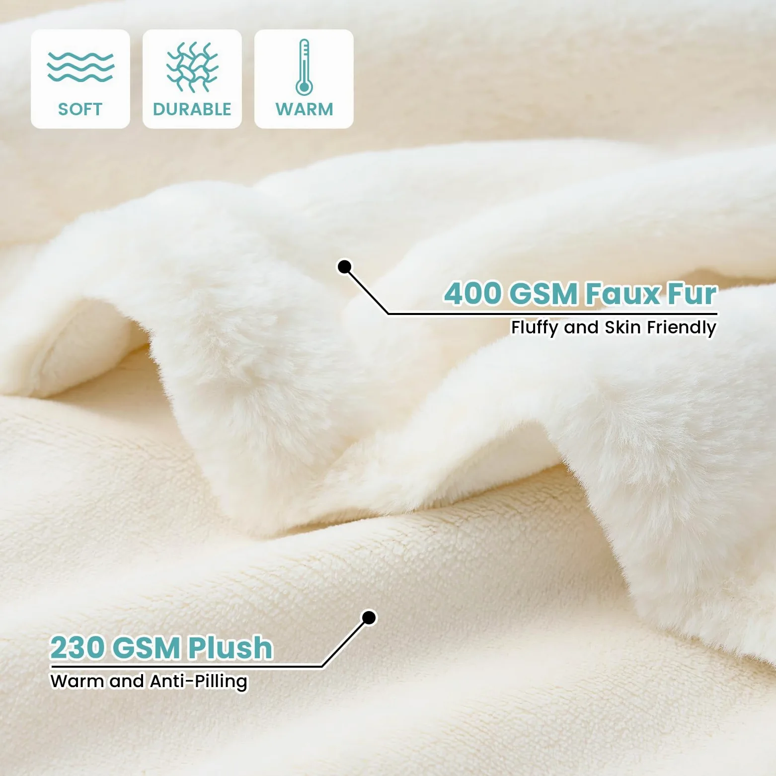 COZY KISS Manta Impermeable de Piel Sintética, Manta para sofá, Cama y Asiento Trasero del Coche, Cubierta Protectora para Mascotas para Perro Grande o Gato, Reversible, Ultra Suave, 127x150cm, Beige