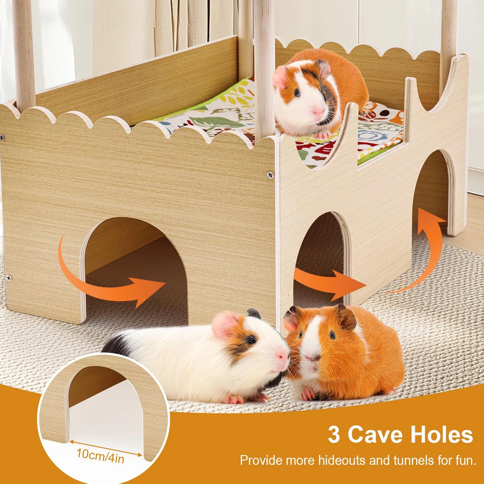 Casa para Cobaya con Rampa, Juguete para Cobayas Accesorios, Hábitats de Animales Pequeños, Madera Casita para Conejo para Jerbos Degus Ratones Espinosos, 38 x 35,5