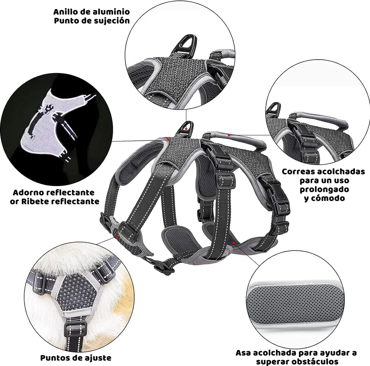 Arnés de Apoyo Multiusos para Perro, a Prueba de Escape, Chaleco Reflectante Ajustable con Mango Duradero, arnés para Perros Grandes y Activos (Negro, L)