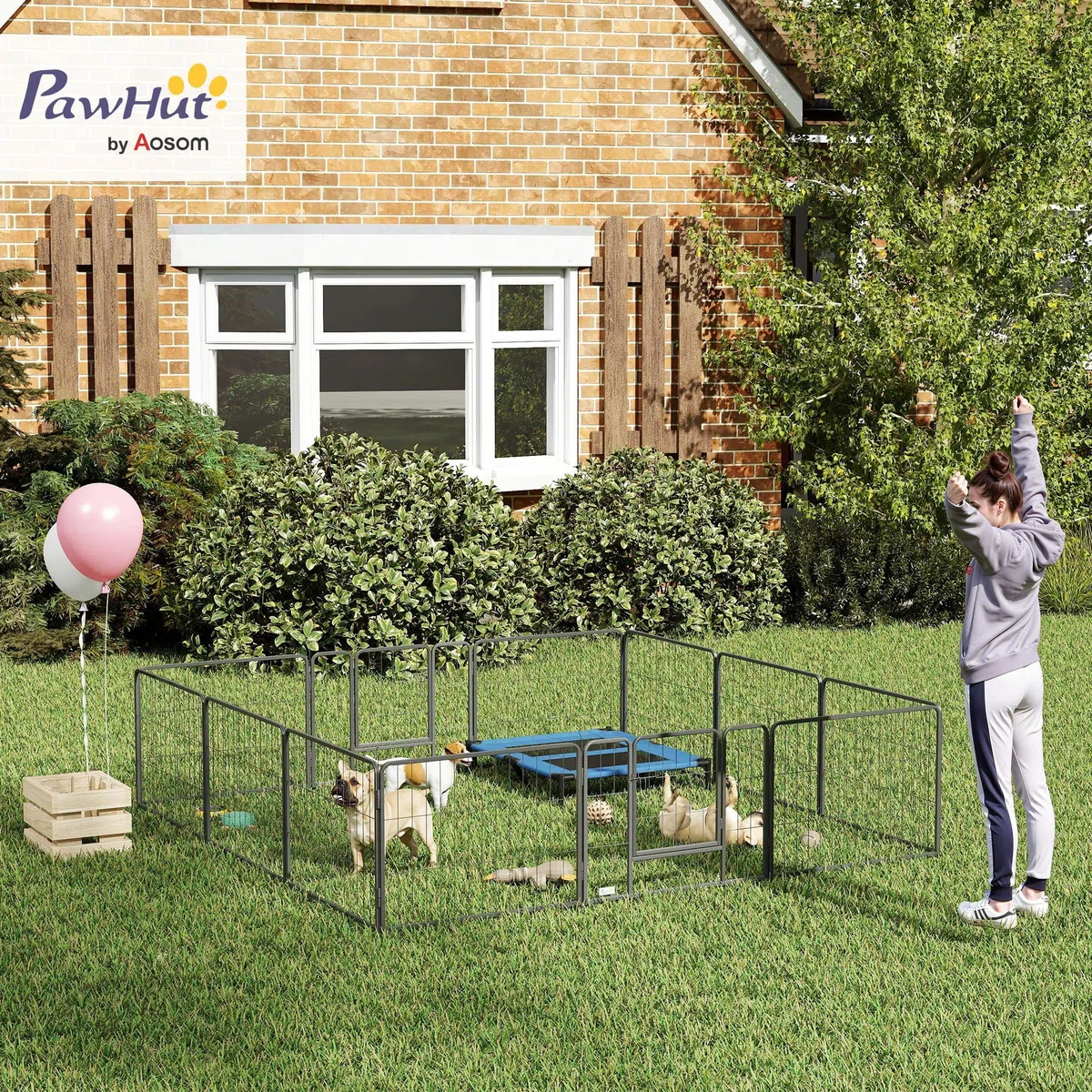 PawHut Parque para Perros Vallas para Mascotas de 12 Paneles 80x60 cm con 2 Puertas con Pestillo Corralito para Perros Pequeños de Acero para Interior y Exterior Gris