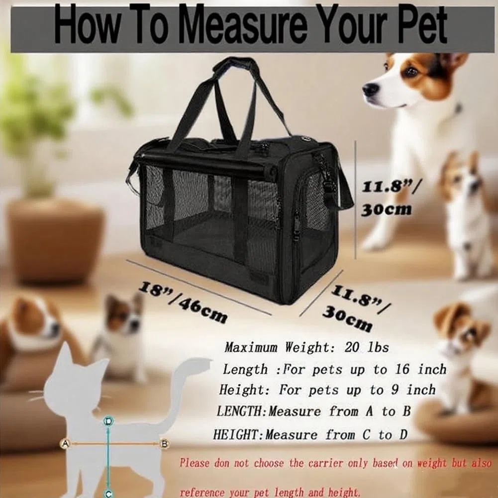 Transportin Perros y Gatos Plegable Bolsa de Transporte Transpirable para Mascotas Pet Carrier Portador de Mascotas Suave Bolso de Hombro Acolchado Suave Viaje Paseos Avion Tren o Auto