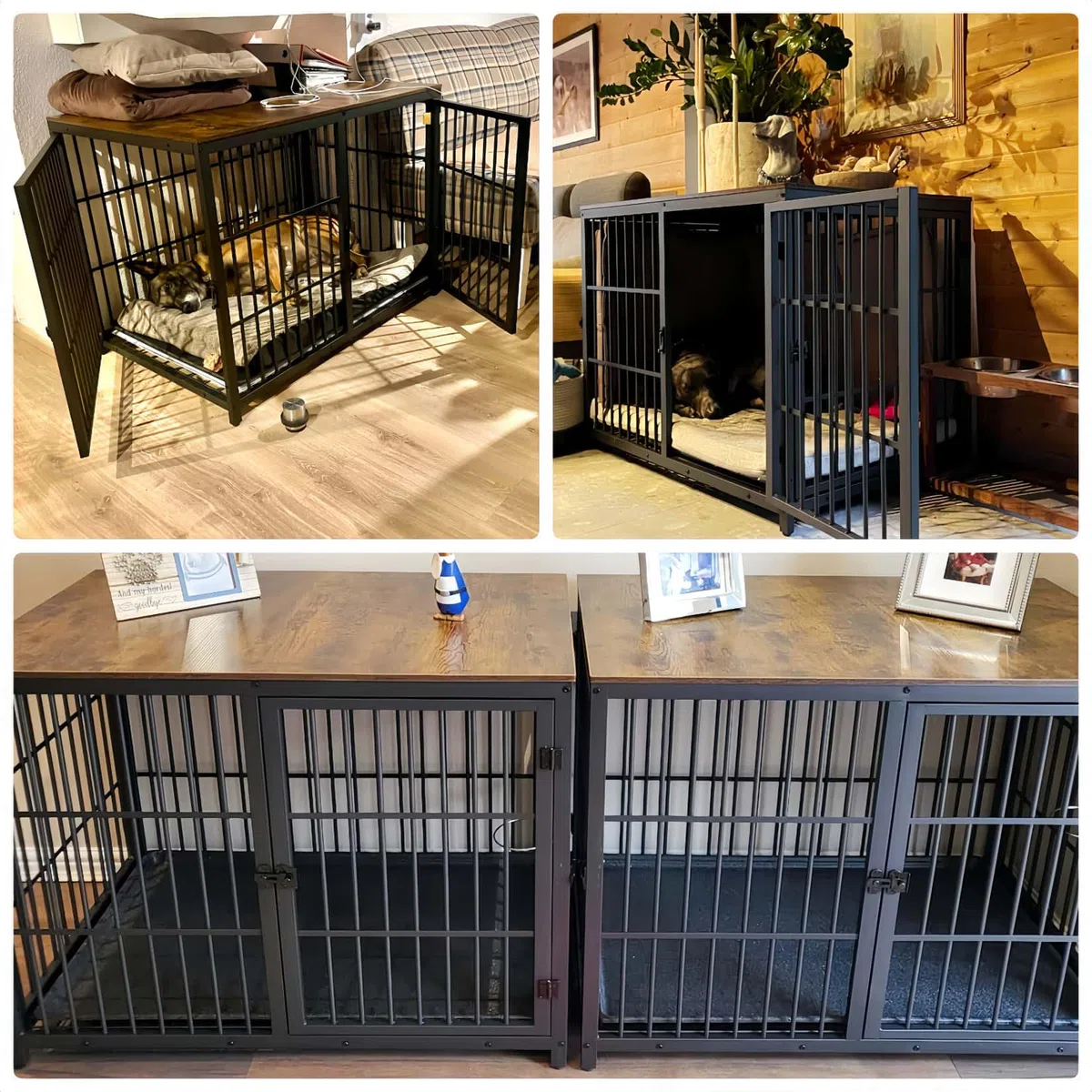 Bingopaw Jaula Perro Mediano Grande Mueble 107.4x71.4x81 cm con Hierro Fuerte Anticorrosivo y Superficie de Mesa Jaula Perros Madera con Cuerpo Conectable Dog Crate Medium Large (Negro, XL)