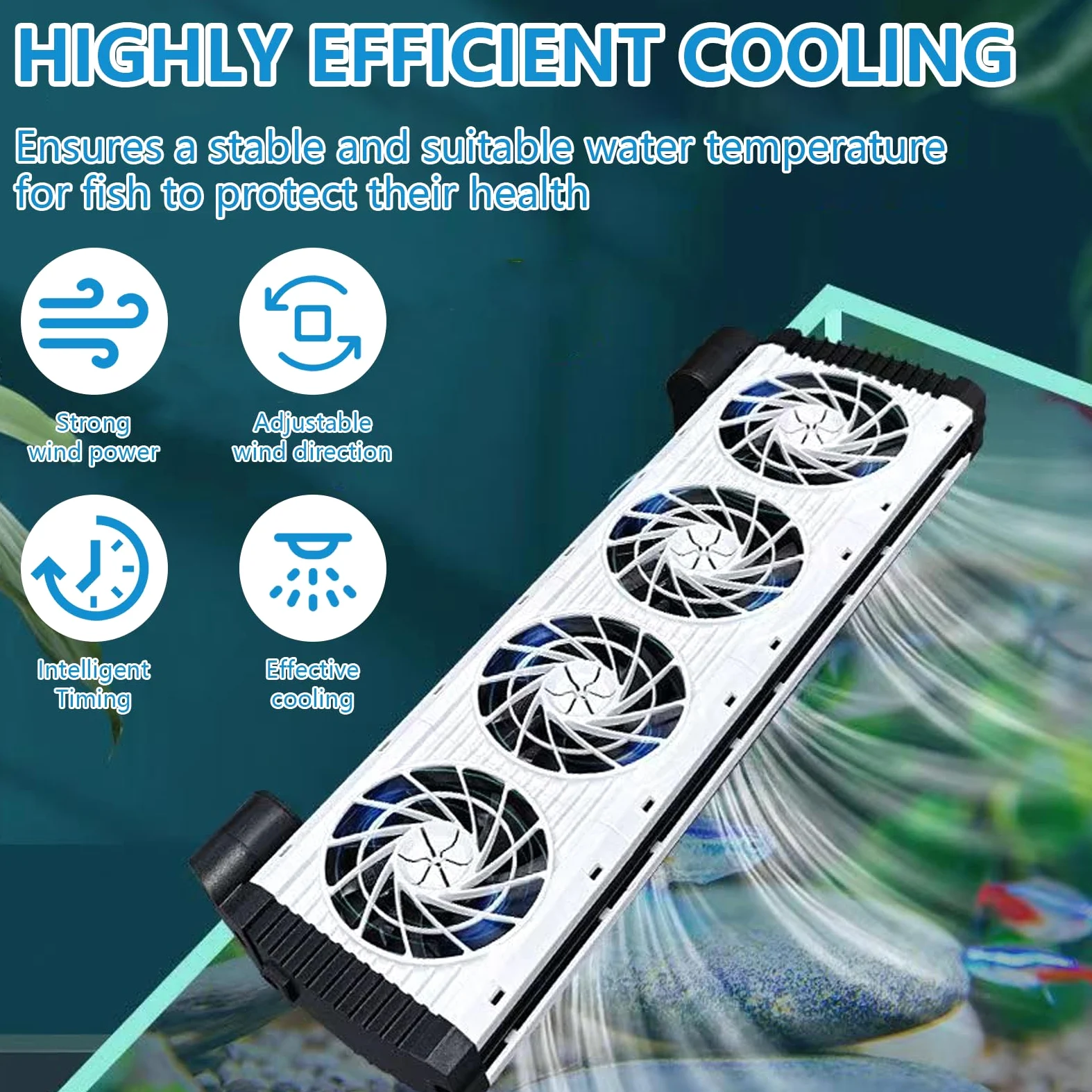 Ventilador de Acuario, Enfriador de Acuarios Silencioso Velocidad de Aire Ajustable y Temporizador Ventilador de Acuario de Pinza para Acuarios de Agua Dulce y Salada, 4 Ventilador