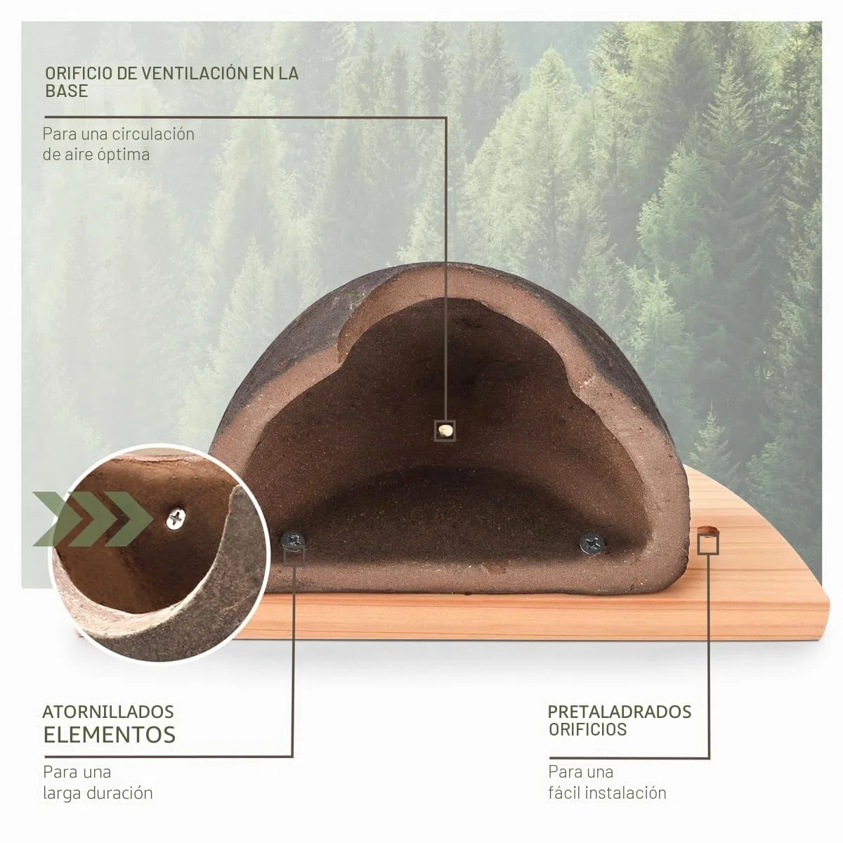 wildtier liebe 1er Nido de golondrina, ayuda para anidación natural para golondrinas de madera maciza y arcilla natural - sin tratar, resistente a la intemperie, nido de golondrina