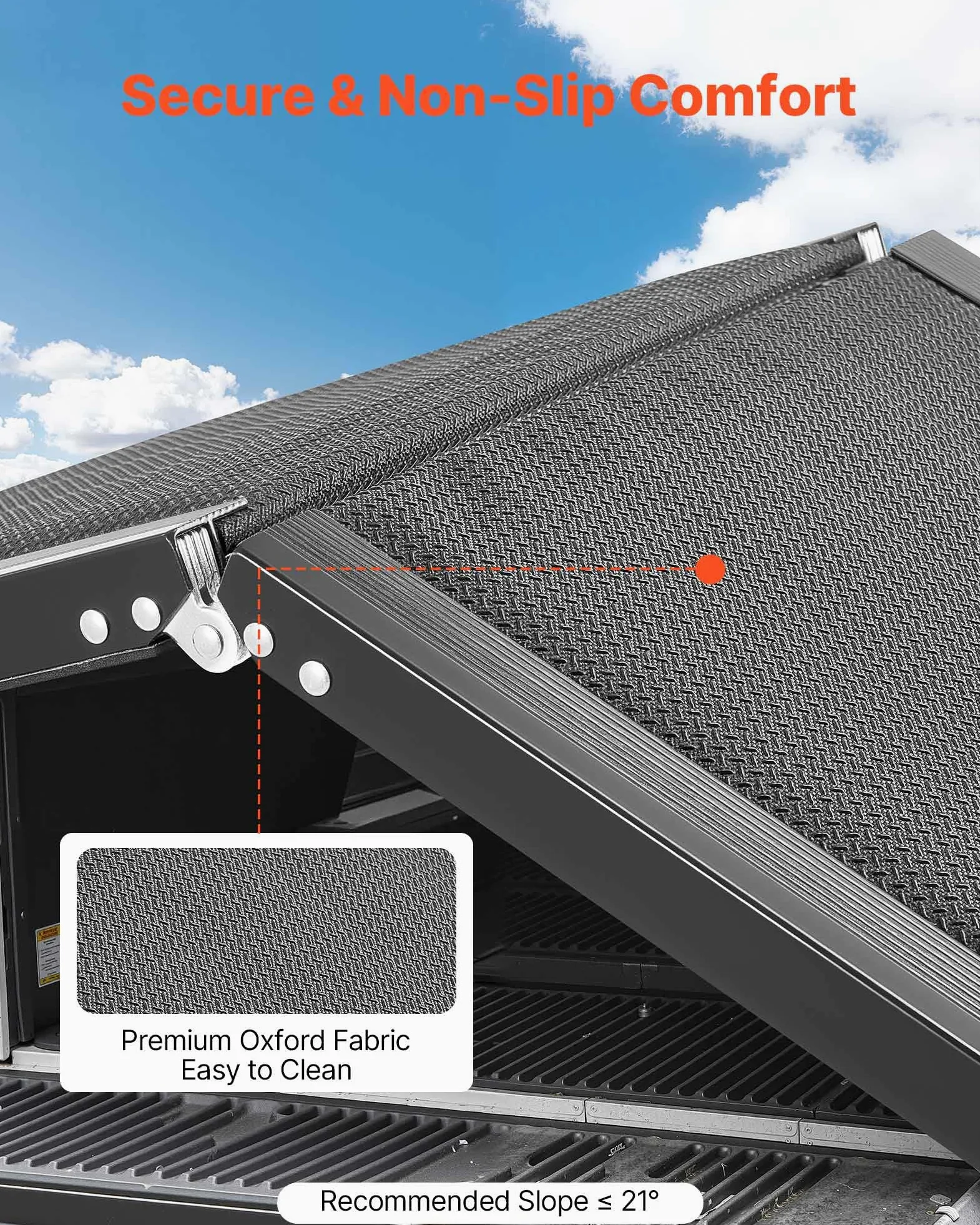 VEVOR Rampa para Perros, 180 x 50,8 cm, Plegable, para Perros Medianos y Grandes de hasta 113 kg, con Superficie de Tela Oxford Antideslizante, Portátil, para Exteriores, SUV y Camiones, Negro